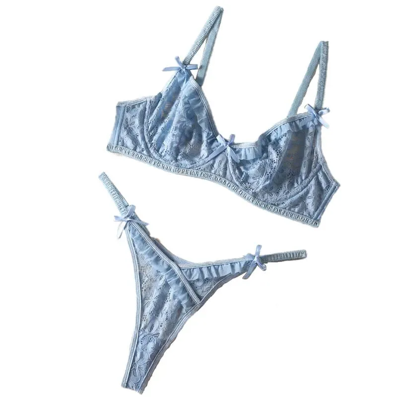 Roupa íntima romântica bordada, lindo sutiã de renda e tanga, lingerie sexy sem costas com aro de aço, cuecas femininas