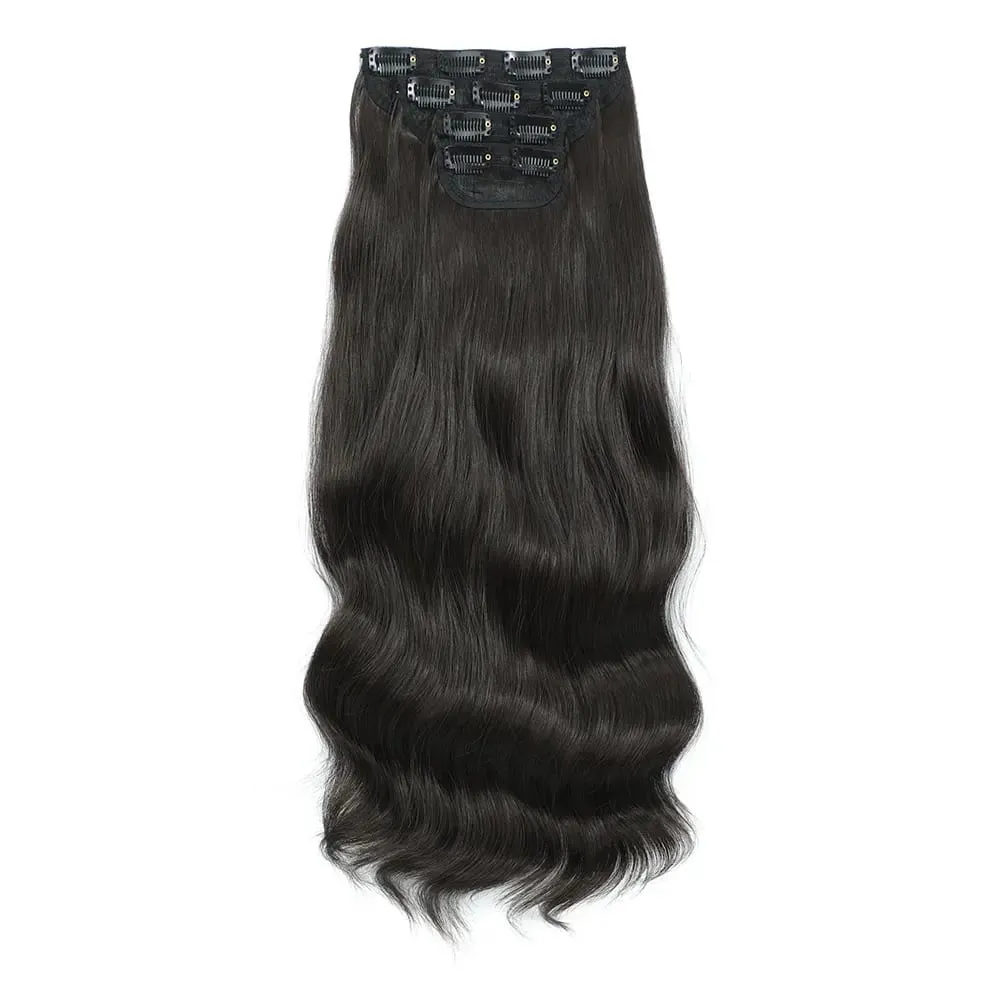4Pcs/Set 11 Clips 22 Inches 220g Beach Waves Clip in Hair Extensions Sandy Blonde Champagne Heat Resistant Synthetic Hairpiece
