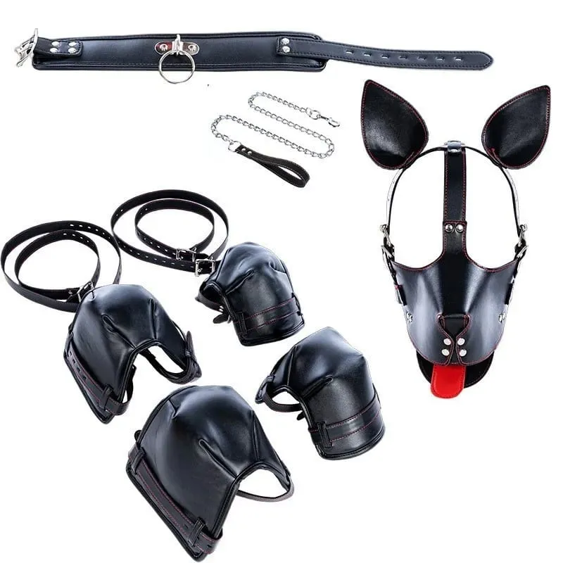 Adult Games Puppy Role Play Kits with Fetish Puppy Hood Mask Binding Gloves Boots Protectors for Couple Crawling SM Sex Toys 18+