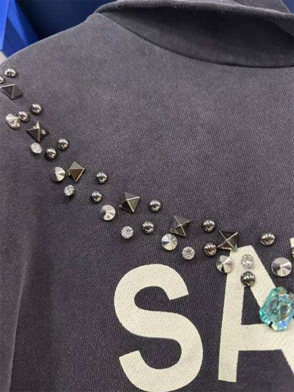 Autumn/Winter SN Necklace Letter Print Washed Vintage Hoodie High Street Casual Cotton Loose Sports Versatile Trendy Tops Men