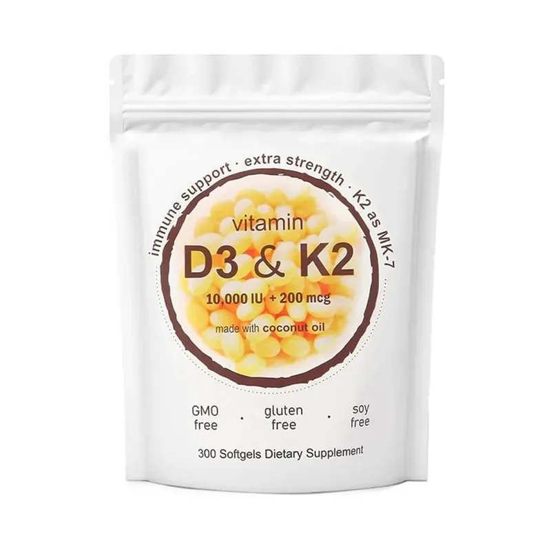 180/300 Vitamin D3 K2 Softgel Supplement with Coconut Oil - 2-in-1 Vitamins D & K Complex | Extra Strength Easy to Swallow