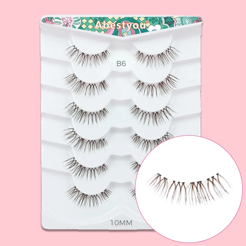 Abestyou 6pair Small Faux Cil Camellia Brown Short 10MM Clear Band Lash Cluster Cilios Posticos Marrom Half Doll Mini Eye Lashes — image 4