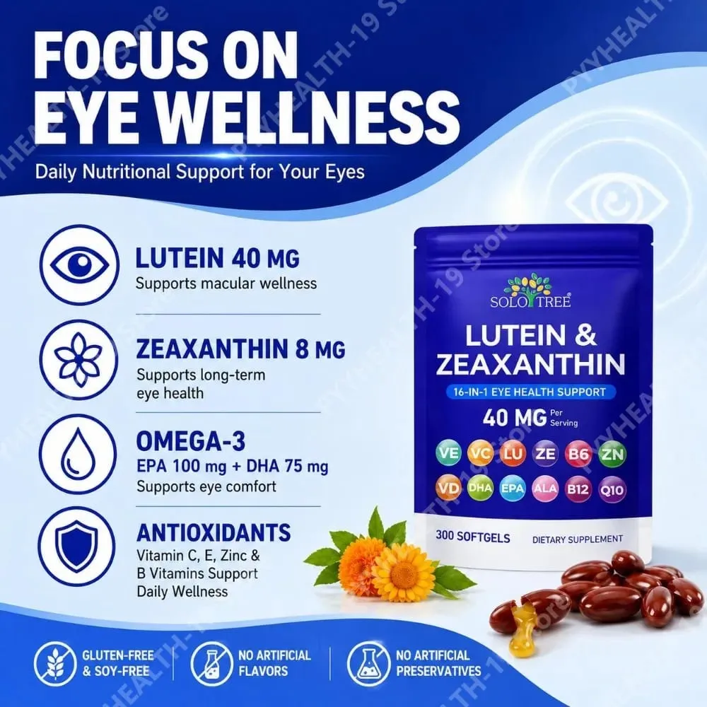 Lutein Zeaxanthin Softgels 40mg Omega-3 EPA DHA Vitamins For Eye Health & Blue Light Support Formula Adult 300 Count