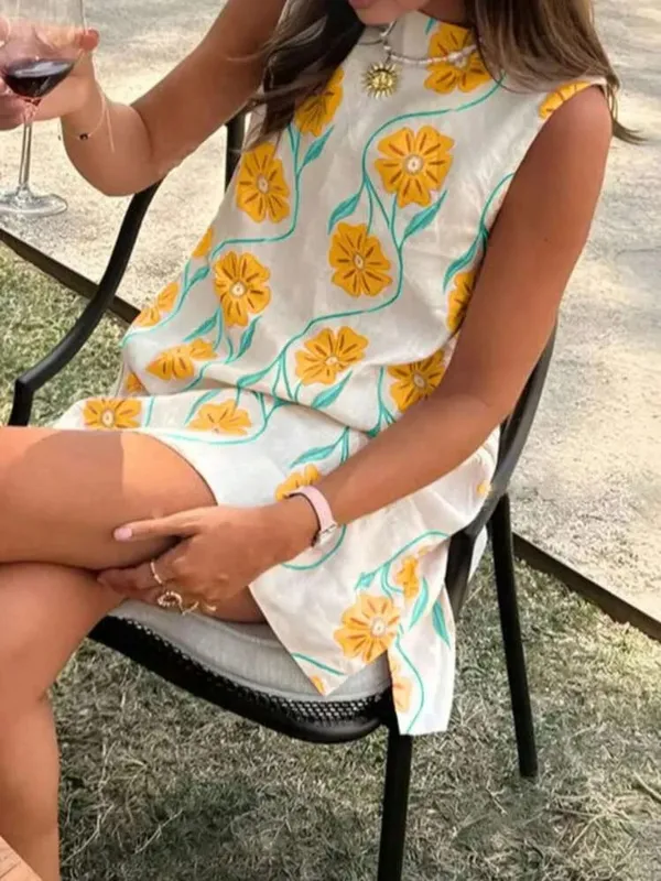 2026 Summer Women O-neck Sleeveless Print Mini Dress Fashion New Elegant Casual Loose Vacation Beach Short Dresses