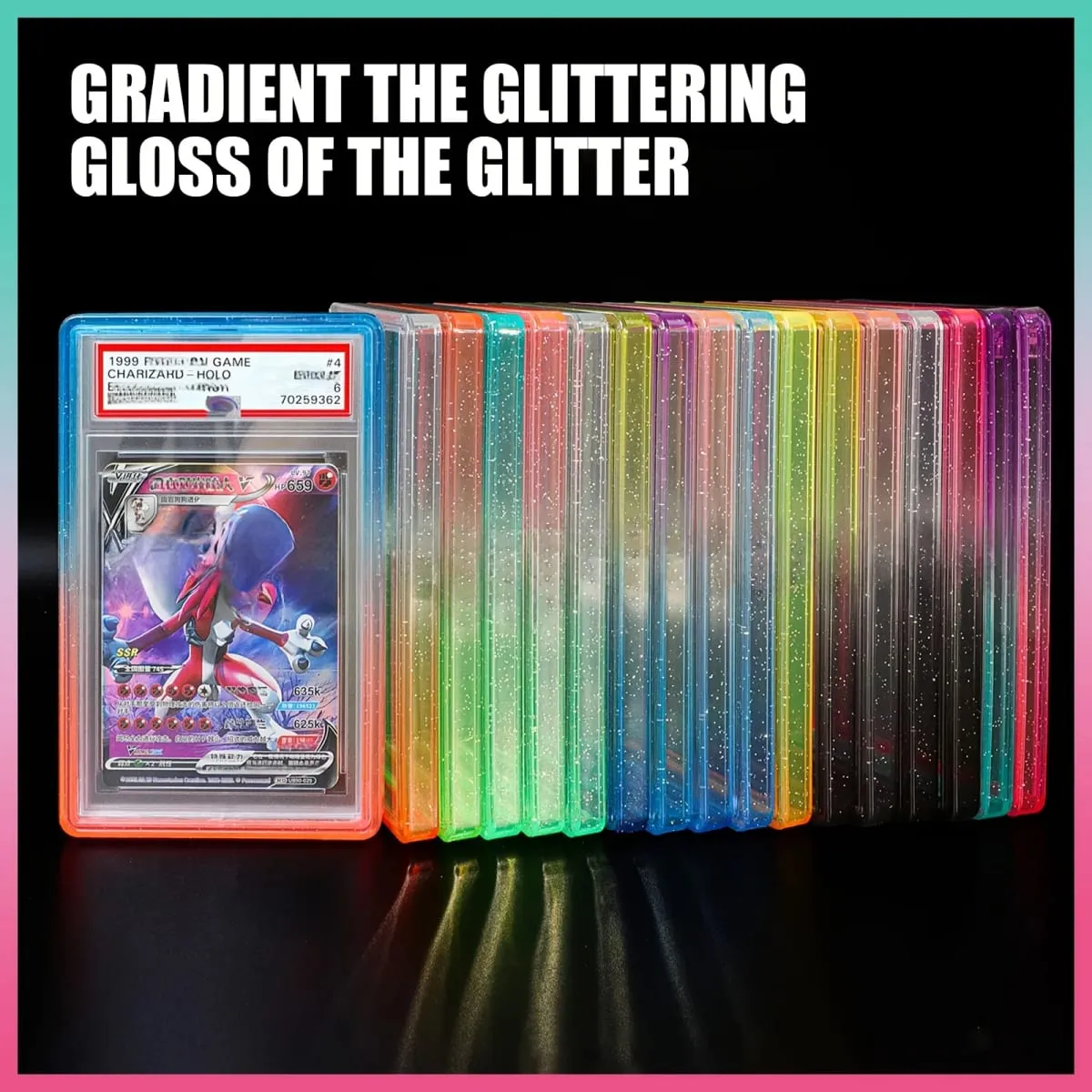 Glitter TPU Slab Bumper Guard Case Holder Protective Skin Display Sleeves with Clear Back for PSA 35PT Graded Trading Card