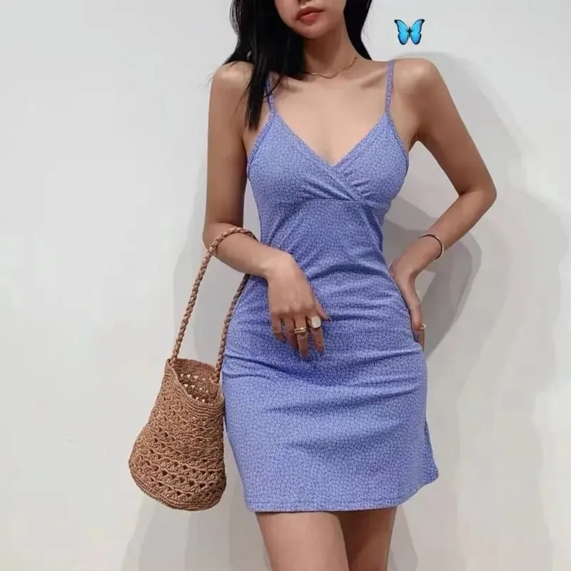 Korean V-neck Halter Floral Skirt High Waist Floral Print Vintage Floral Mini Dress a-line Skirt Retro Floral Halter Skirt Women