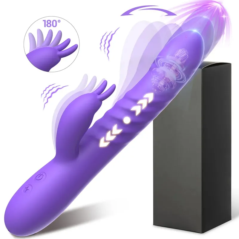 Powerful Rabbit Vibrator for Women Telescopic Dildo G-Spot Vibrating Silicone Clitoral Stimulator Female Masturbator Sex Toys