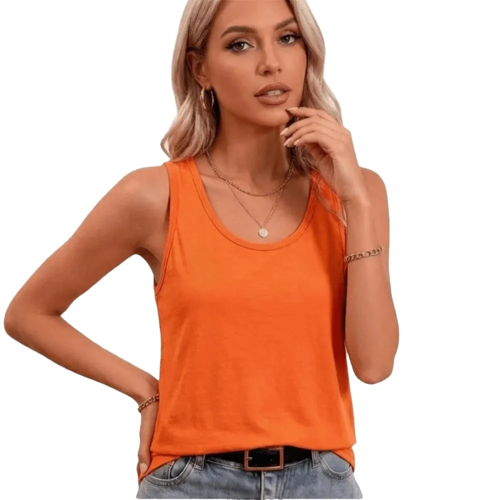 Fashion Sleeveless Women's Tank Top Quick Dry Breathable Casual Camisole Round Neck Solid Color Vest Top Spring Summer