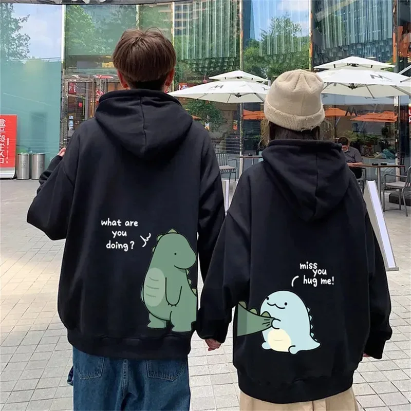 Autumn And Winter Cute Rock Dinosaur Fashion Print Men's Casual Harajuku Y2k Cartoon Couple Hoodie As a Gift for Couples