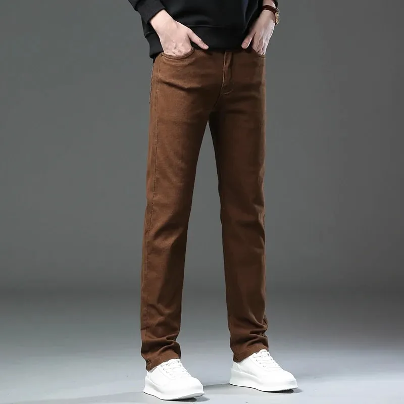 ArmyGreen Elastic Cotton Jeans Men's Spring Fashion Slim Straight Denim Pants Comfort Large Size Korean Business Casual Trousers — image 7
