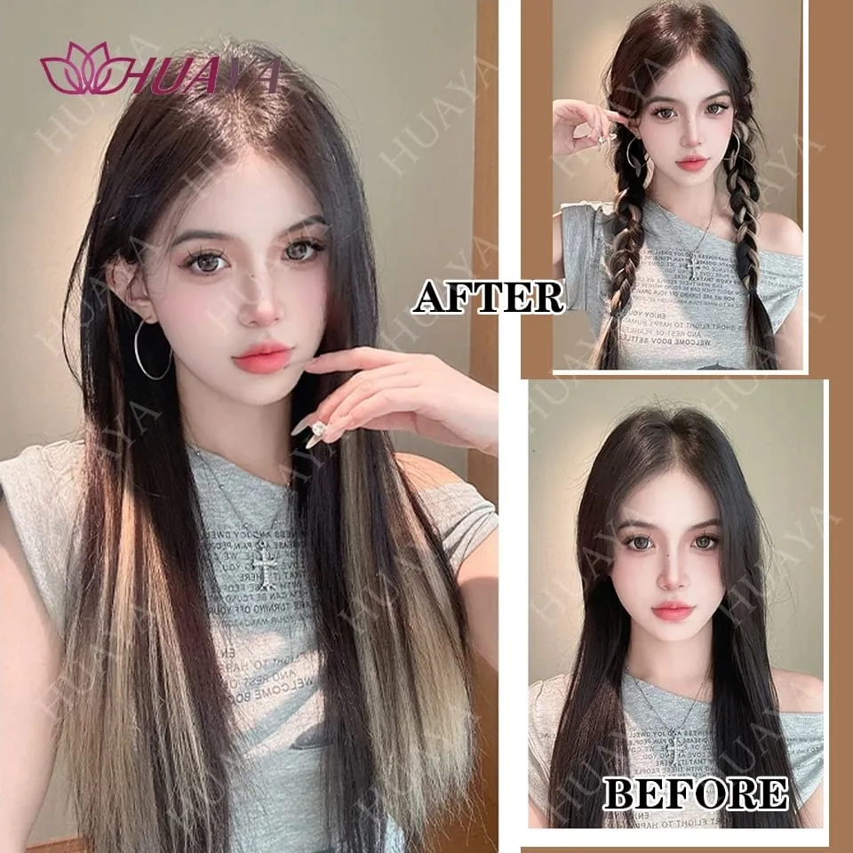 SyntheticColored Hair Extensions 20Inch Cosplay Hairpiece Straight One Piece With 4Clips In Hair Extensions for Women Halloween