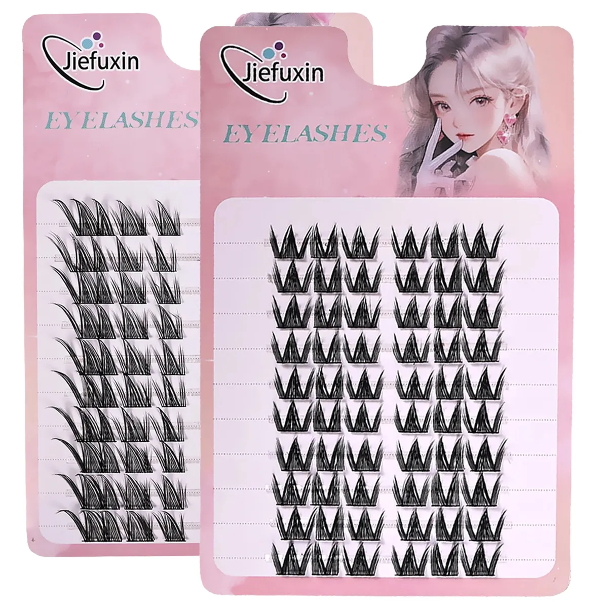 Tapered Thick Fox Eye Manga Cluster Lashes Jiefuxin Large Capacity Tray DIY Segmented Individual Self-Graft Lash Extensions