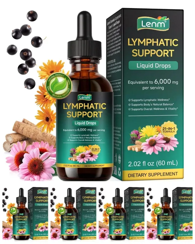 Lenm 60ml Lymphatic System Cleanse Immune Support Liquid Supplements Natural Organic Lymphatic Herbal Drops for BalanceSupport