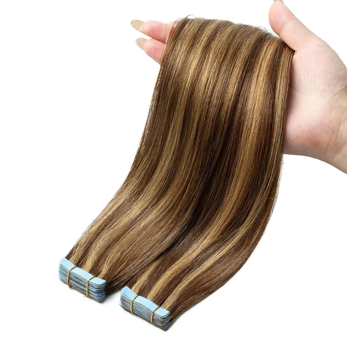 Light Yaki Straight Tape In Hair Extensions Human Hair Remy Tape Ins 12-24” 20pcs/Pack Yaki P4-27 Tape On Hair Bundles
