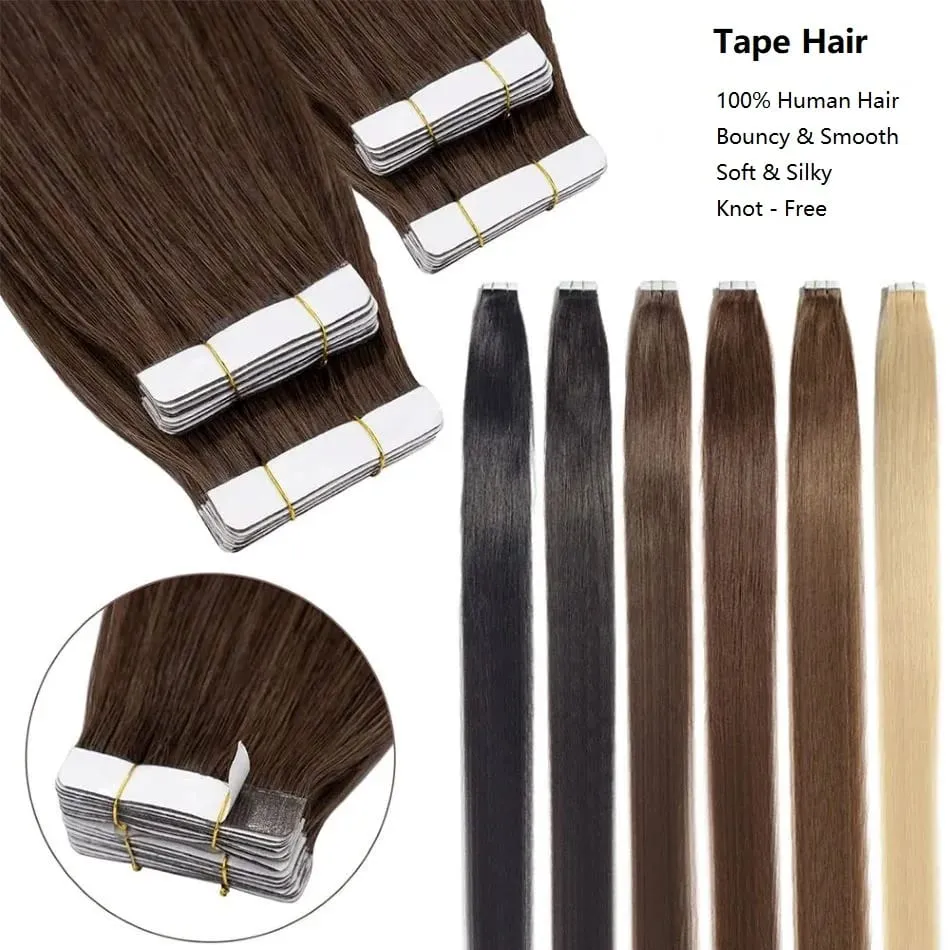 Tape In Straight 100 Human Hair Extensions Brazilian Hair Blonde Adhesive Extensions Skin Weft Black Brown 100% Real Human Hair