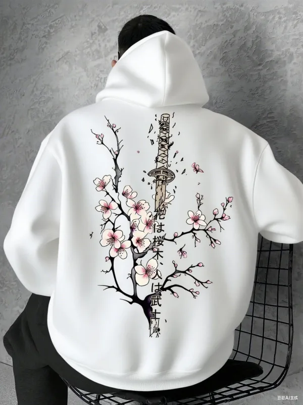 Japan Cherry Blossom Men Women Pullover Hoodie Street Casual Harajuku Y2K Retro Loose Sport Daily Autumn Winter Sweatshirt Top