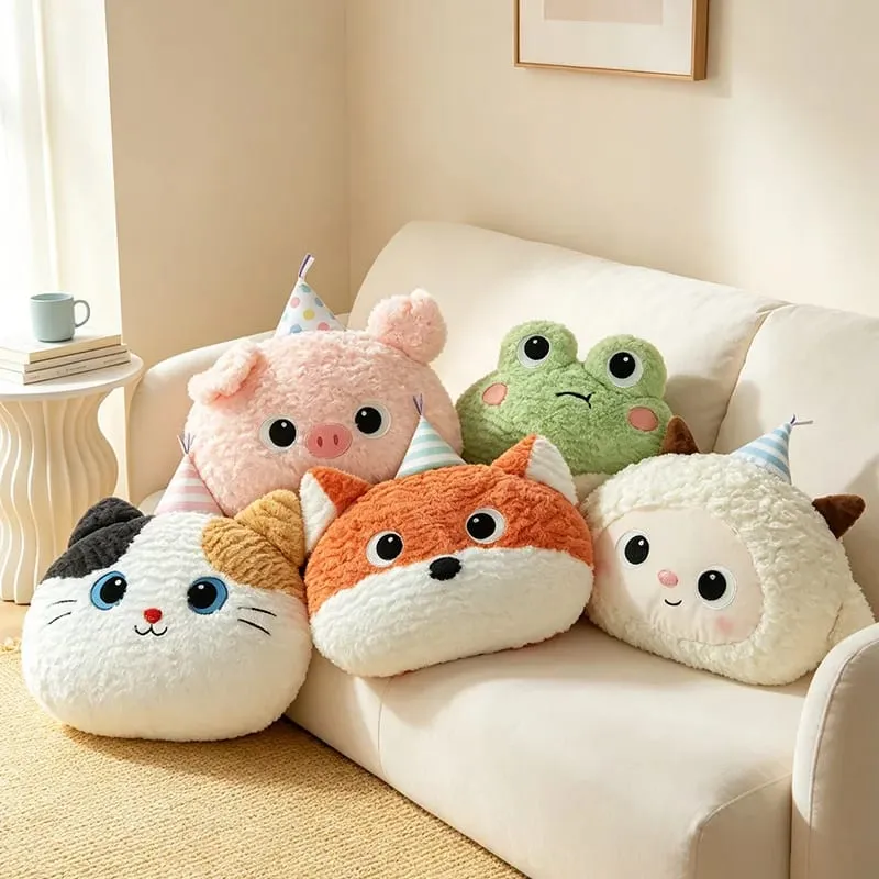 40CM Kawaii Cartoon Animal Plush Pillow Soft Stuffed Soft Fox Sheep Frog Cat Seal Dog Pig Cushion Funny Home Decoration Gifts