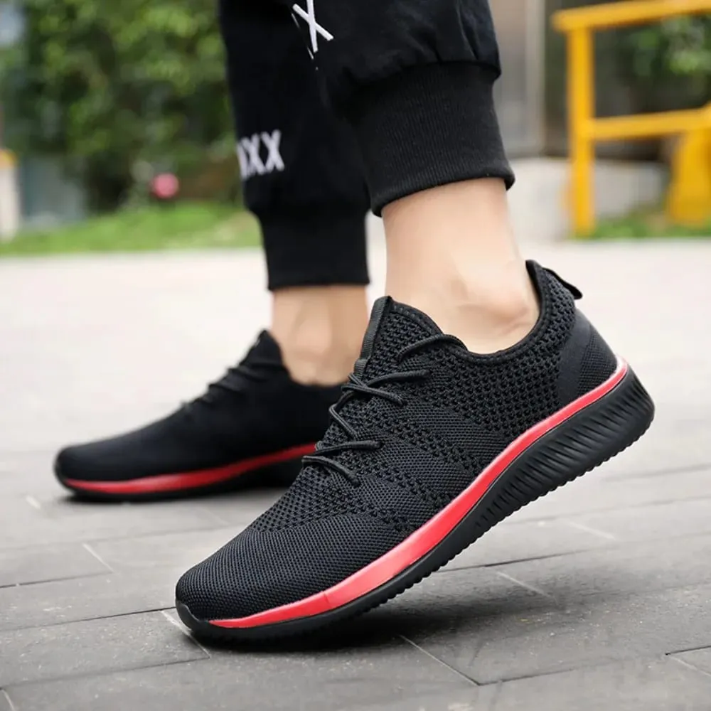 Men Casual Shoes Fashion Breathable Walking Mesh Flat Shoes Sneakers for Men Gym Vulcanized Shoes Black Sneakers