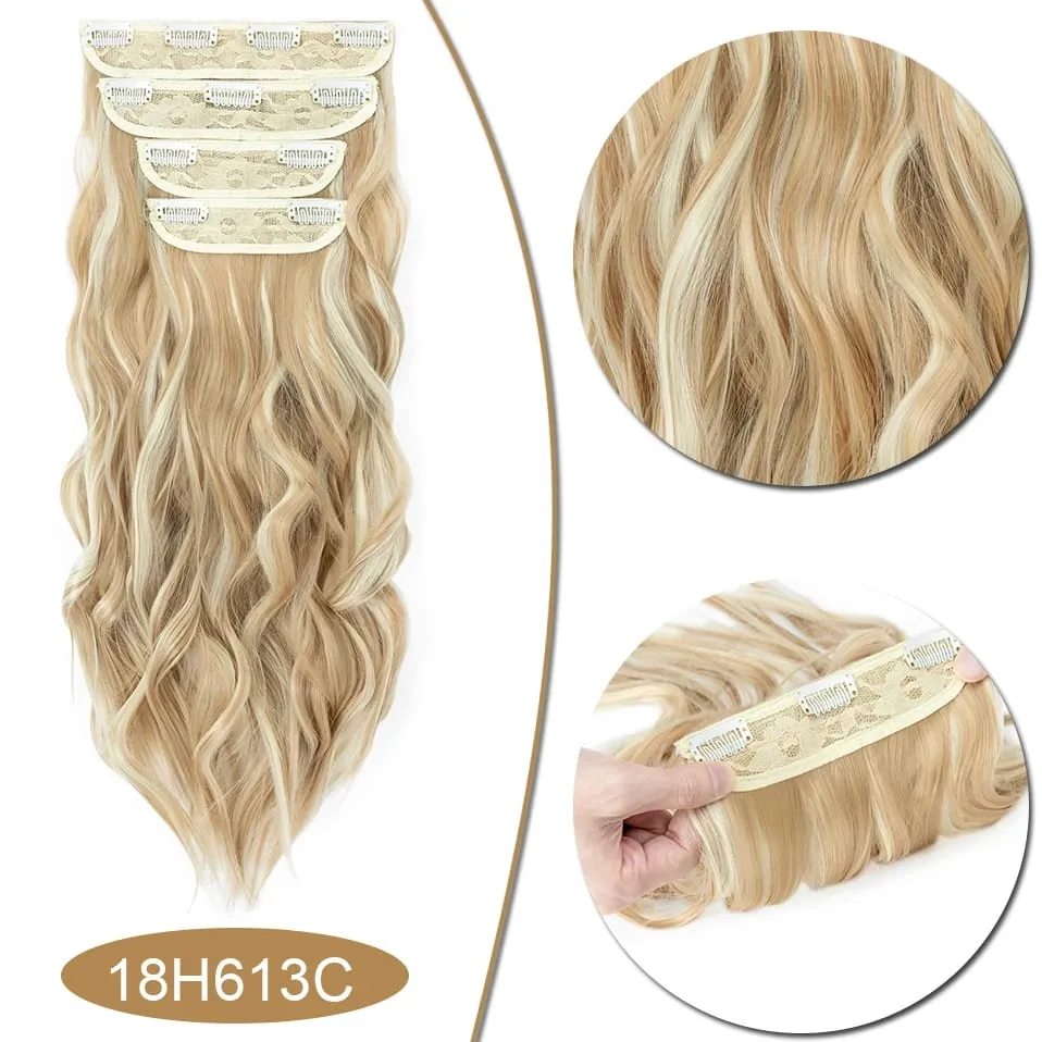 S-noilite Synthetic Hair 22inch Clips In Hair Extensions Long Wavy Clip In Hair Thick Double Weft 4Pcs/set Hairpieces For Women