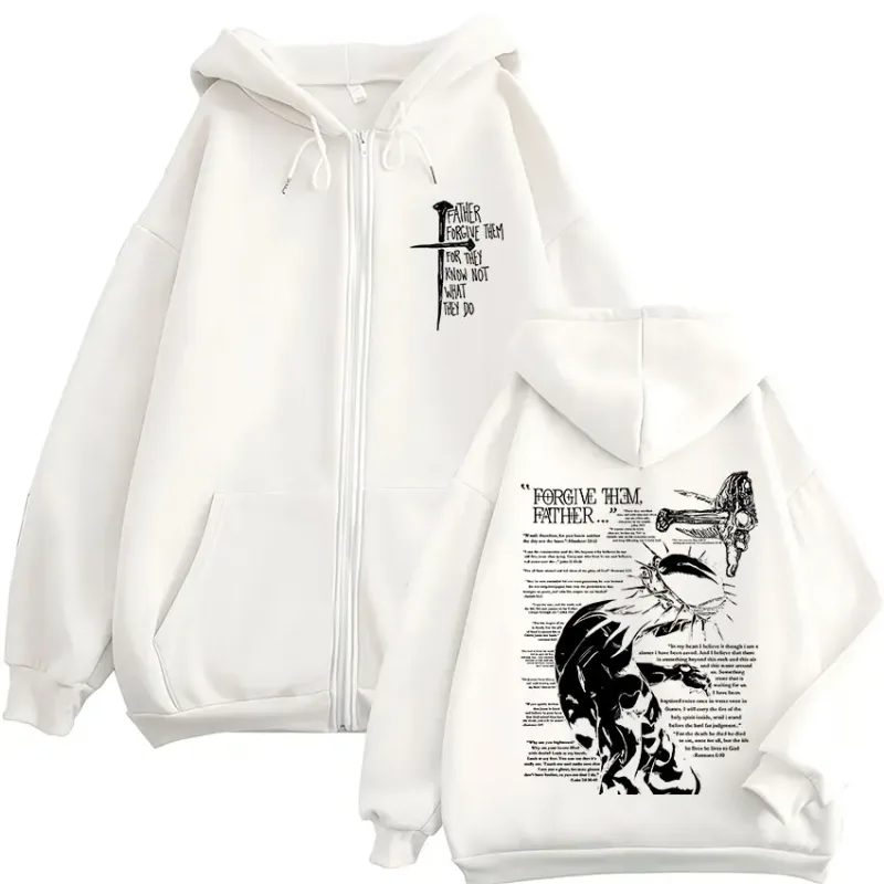 Christian Religious Jesus Forgive Them Father Zipper Hoodies Men Women Clothing Fashion Zip Up Sweatshirts Oversized Pullovers