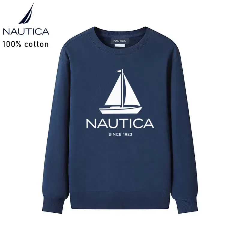 Nautica American classic sailing yacht logo printed men's and women's high-quality pure cotton loose-fitting men's sweatshirt