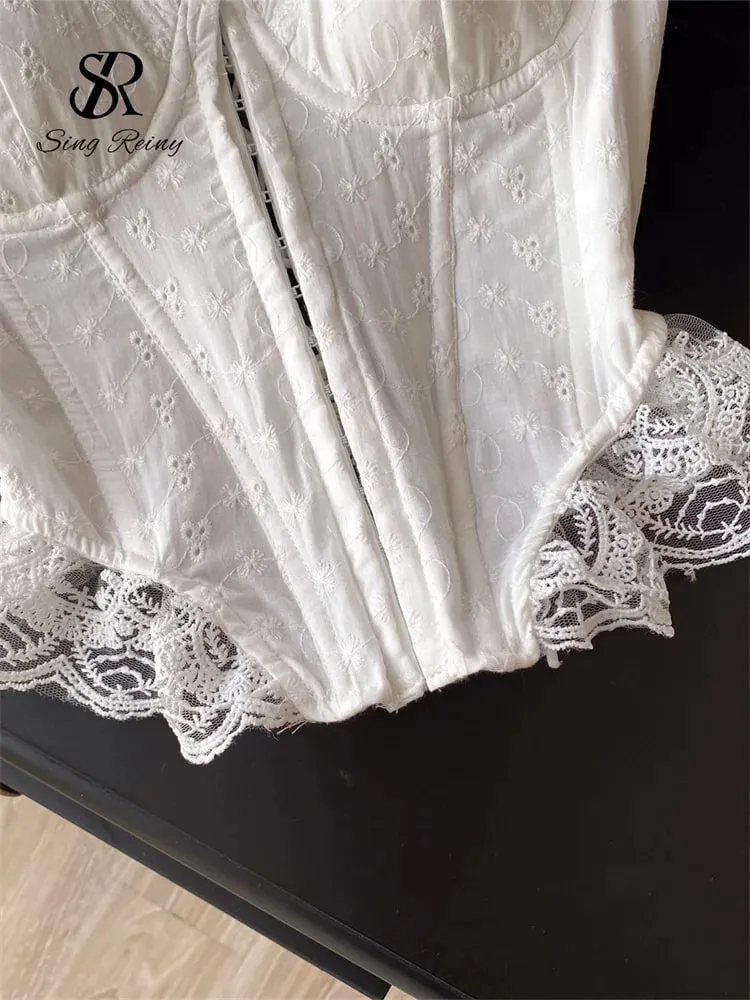 Nakış Lingerie Korse Üst Bayanlar Askı Dantel Up Shapwear Seksi Kaşkorse Fransız Dantel Ruffles Hotsweet Tank Top