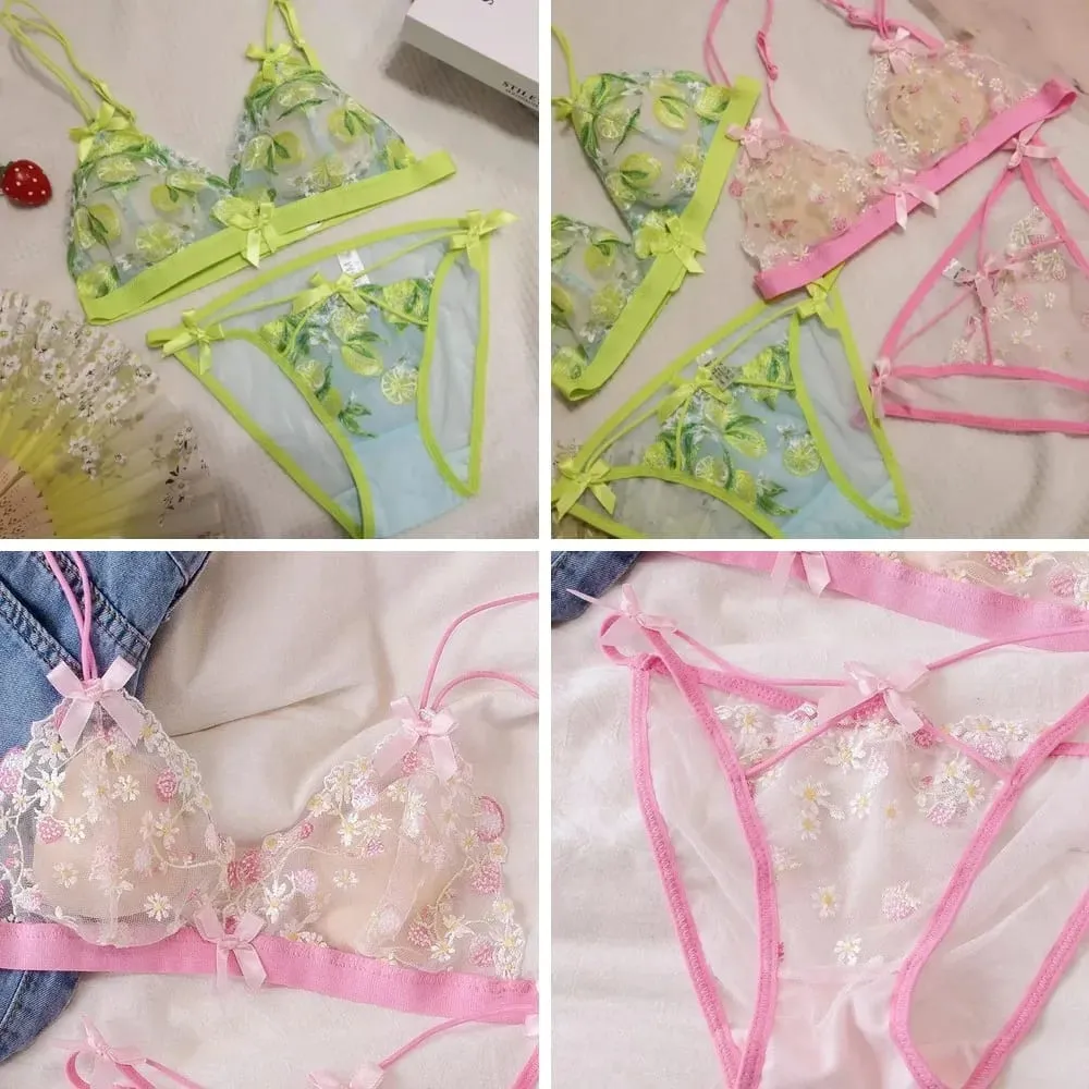 Sexy Lace Bralette Set for Women Triangle Cup Wireless Comfortable Underwear Lingerie