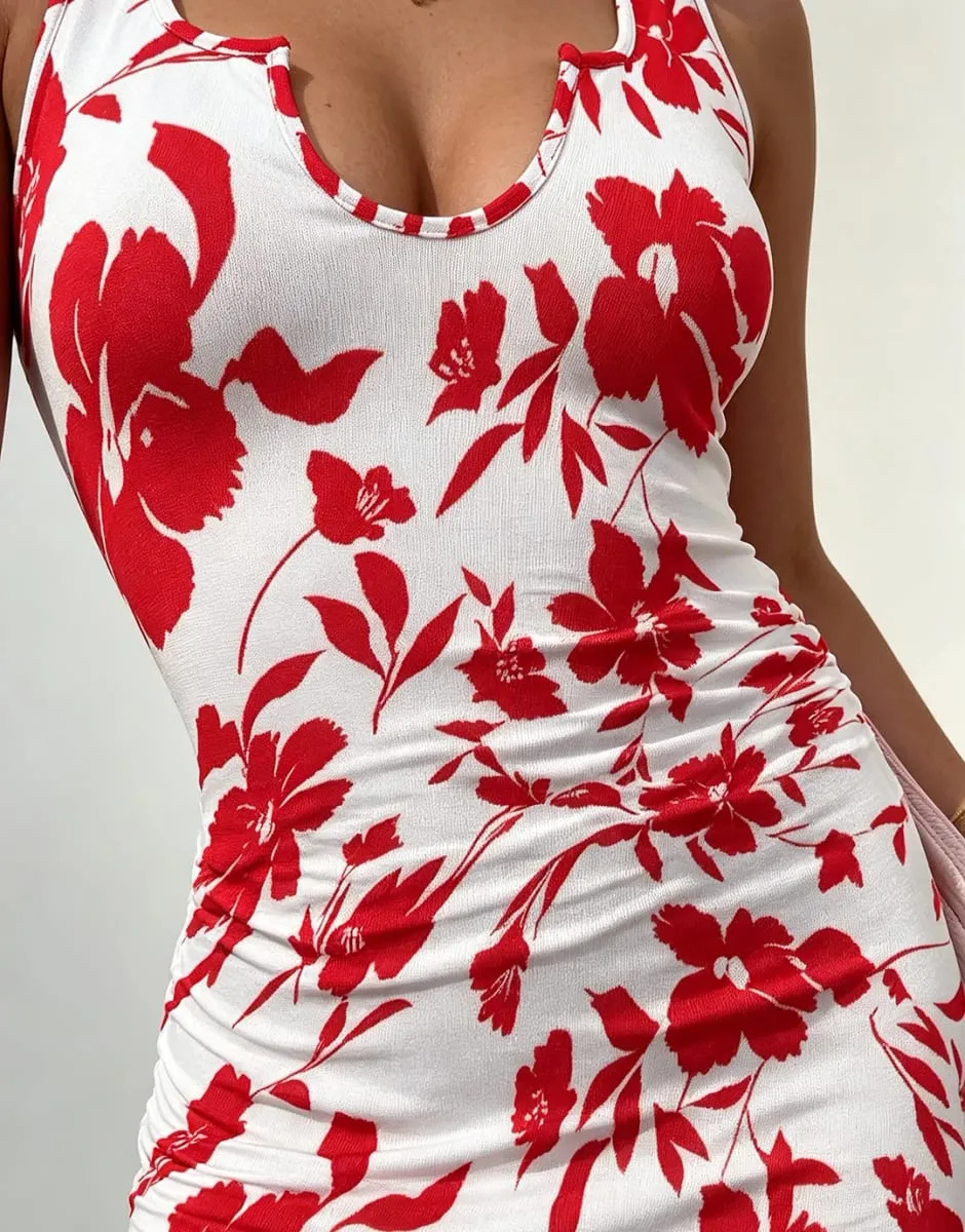 Elegant Digital Print Sleeveless Square Neck Mini Skirt Long Dress Casual Comfortable Solid Color Fashion