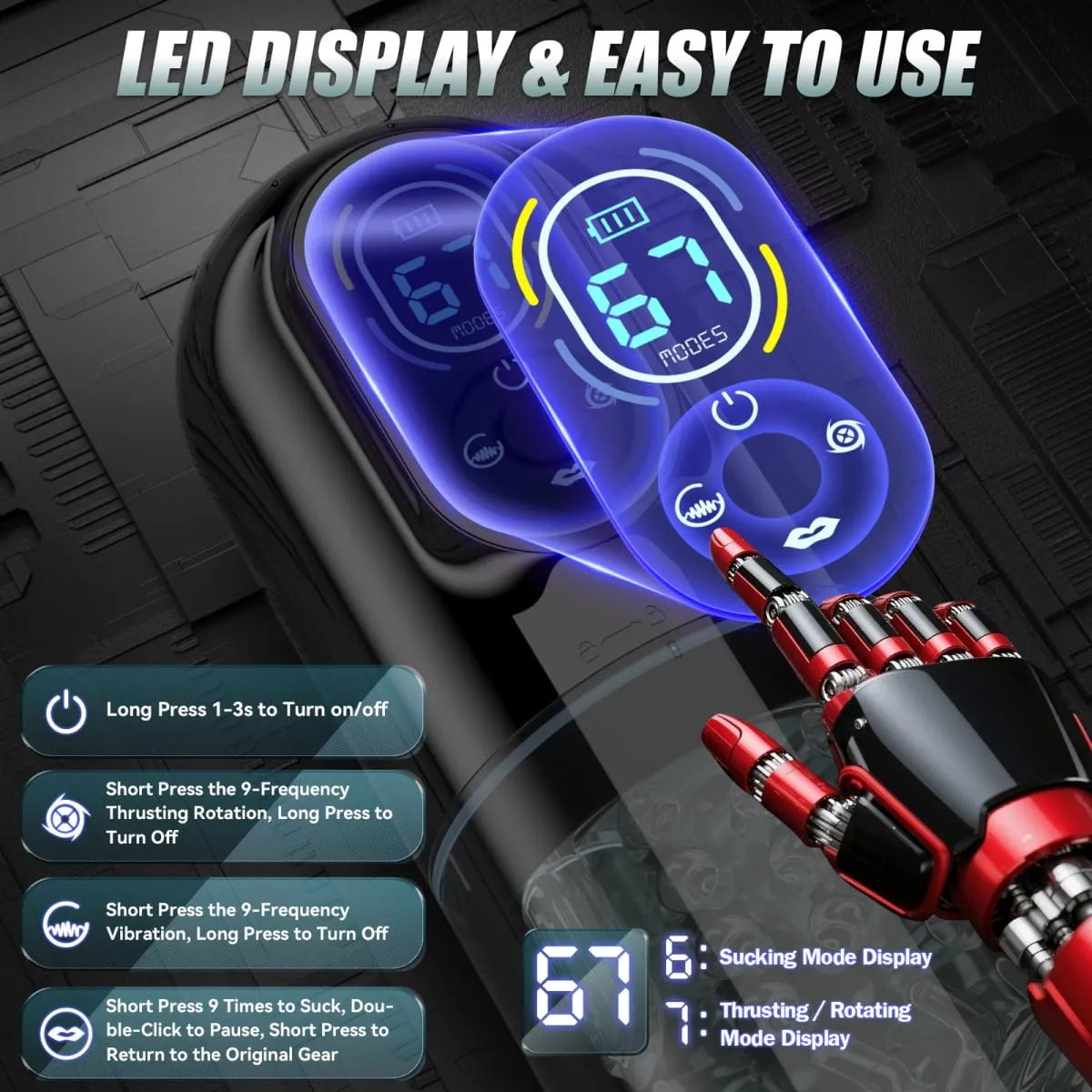 Male Masturbator Penis Pump for Men Automatic Thrusting Rotating Vibrating Sucking Licking Mode LCD Pocket Pussy Adult Sex Toys