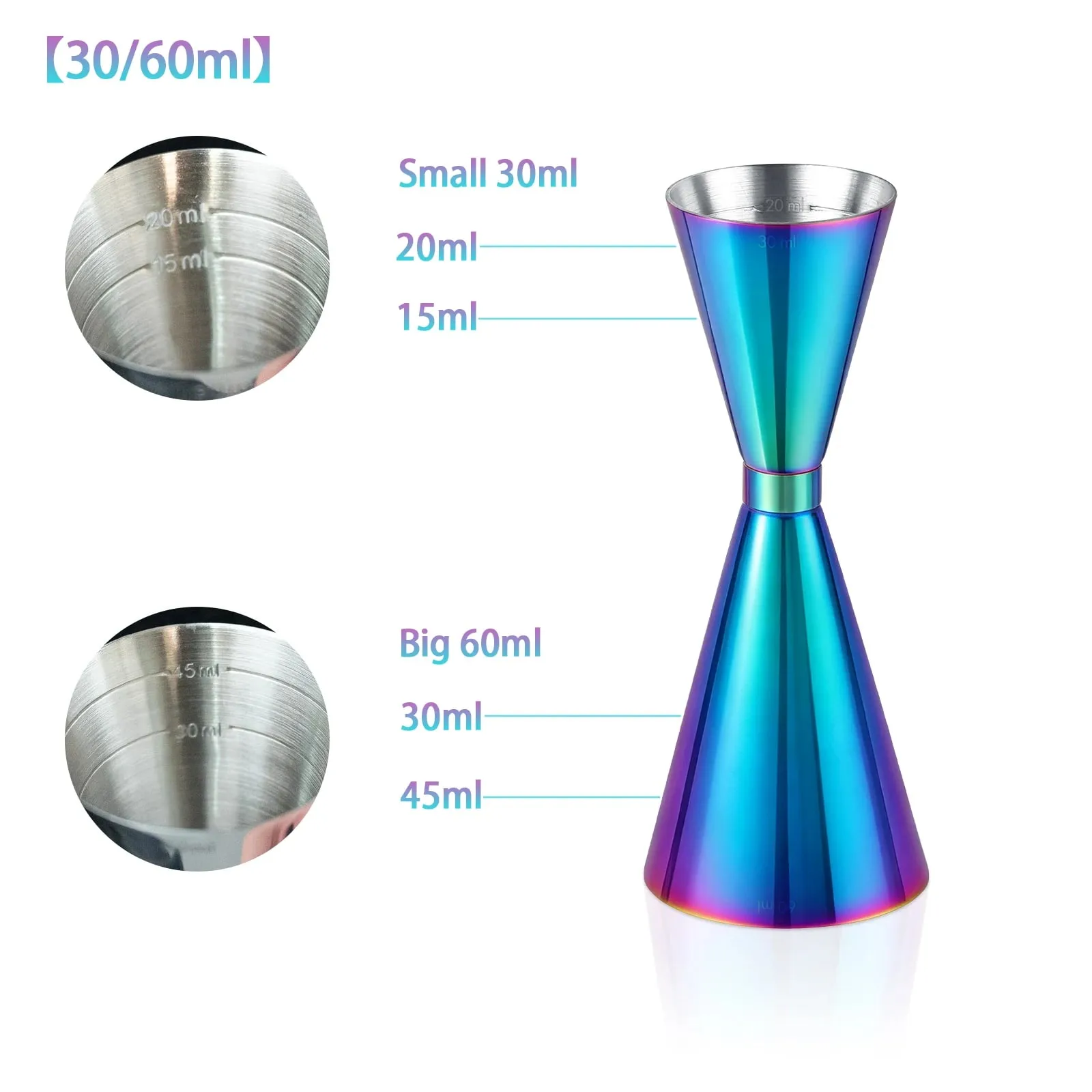 30/45/60/90ml Measuring Cup 304 Stainless Steel Measure Cup Cocktail Shot Drink Spirit Jigger Mixed Beaker Liquid Measuring Cups