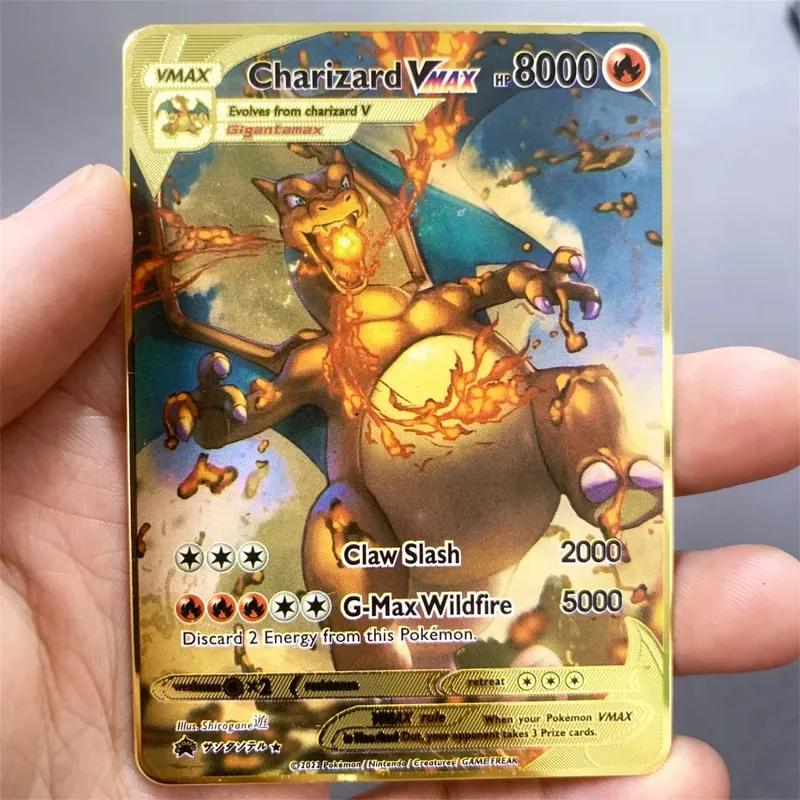 İngilizce Metal Pokemon Kartları DIY Arceus Mewtwo Charizard Pikachu Parlak Demir Pokémon GX Vmax EX Oyunu Çocuk Koleksiyonu Kart Oyuncak Hediye