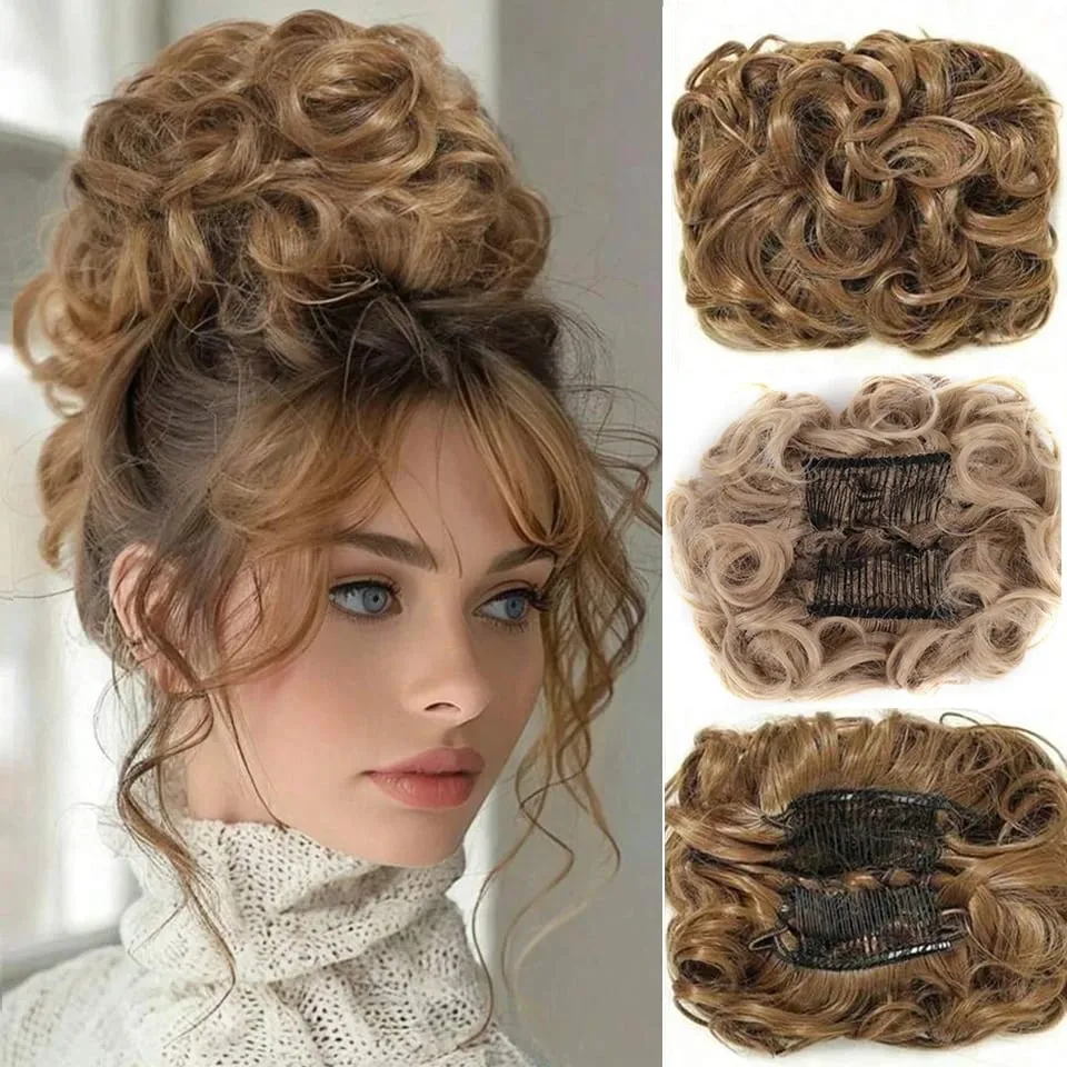 Synthetic LARGE Comb Clip In Curly Hair Extension Chignon Hair Pieces Women Updo Cover Hairpiece Extension Hair Bun