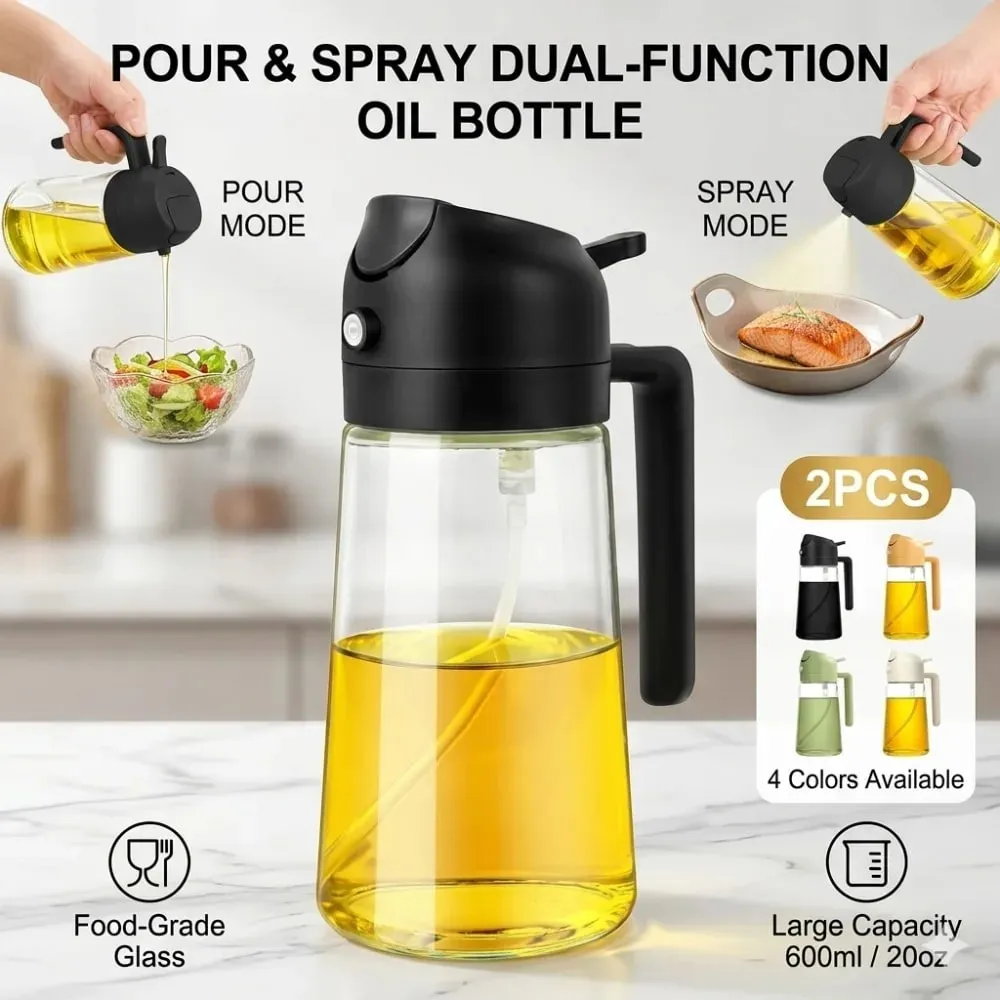 500ml 2-em-1 duplo uso plástico azeite pulverizador dispensador spray despeje garrafa vinagre senhor fritadeira de ar churrasco salada ferramentas de cozinha