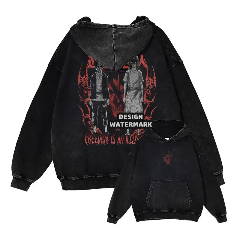 Anime Levi Hoodies Vintage Washed A-Attack on Titan Hoodie Casual Manga Yeager Eren Kapuzenpullover Titan Attack Pullover