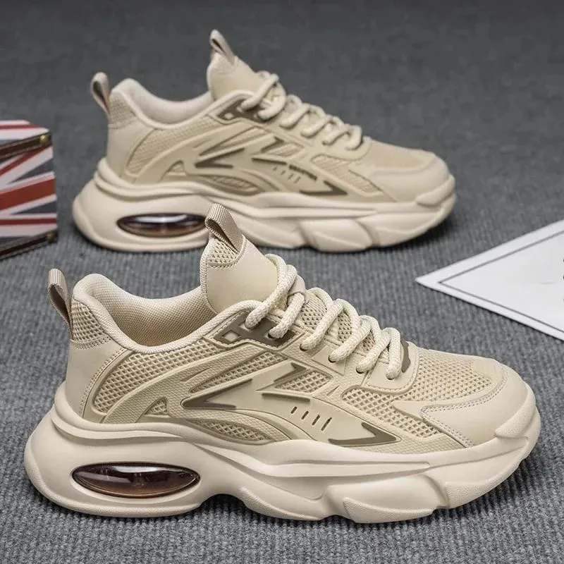 1 Pair Men's Summer Breathable Running Shoes Fashionable Dad Style Thick Bottom Sports Sneakers Casual Low Top Rubber Outsole