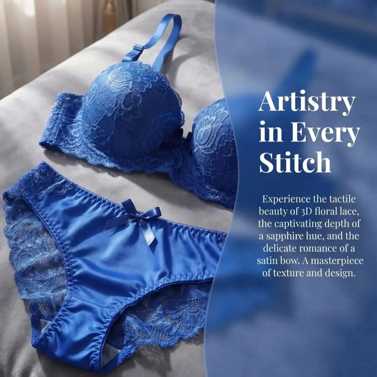 New fashion 2-piece set of sexy Lingerie set blue lace brassere push up women's set A2155