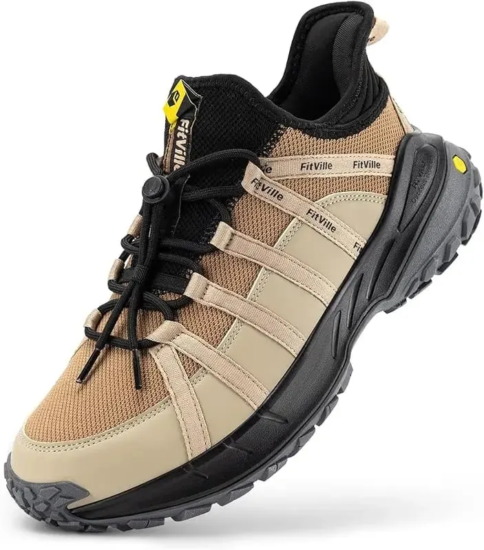 FitVille Sepatu Slip On Lebar Untuk Pria Sepatu Hiking Jalan Kaki Sepatu Loafer Trekking Luar Ruangan Penopang Lengkung Kotak Jari Kaki Lebar Tahan Slip
