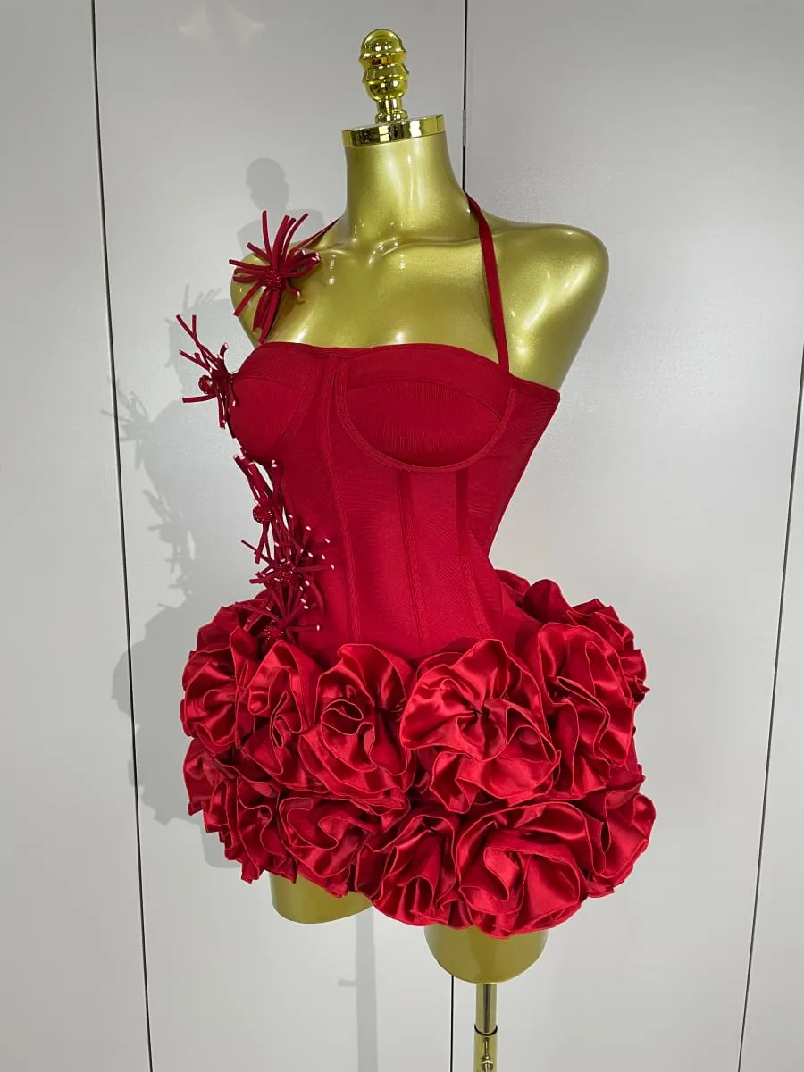 Sexy Halter Prom Gown Celebrity Club Two Piece Set Cocktail Elegant Women Fashion Luxury Birthday Party Red Black Bandage Outfit