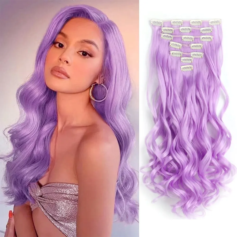 Synthetic 24Inch 16Clips Long Curly Hair Extension Heat Resistant Hair Extension Clips In Ombre Black Brown Blond Women