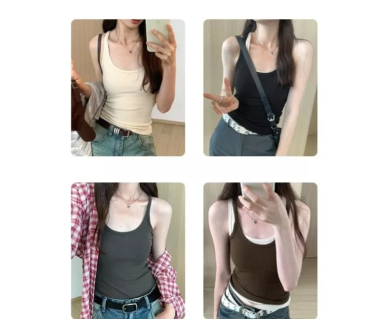 Zjaiss 2026 Summer Women Tank Top Slim Fit U-Neck Sleeveless Cami Top Trendy Solid Color Versatile Y2K Camisole for Outdoor Wear