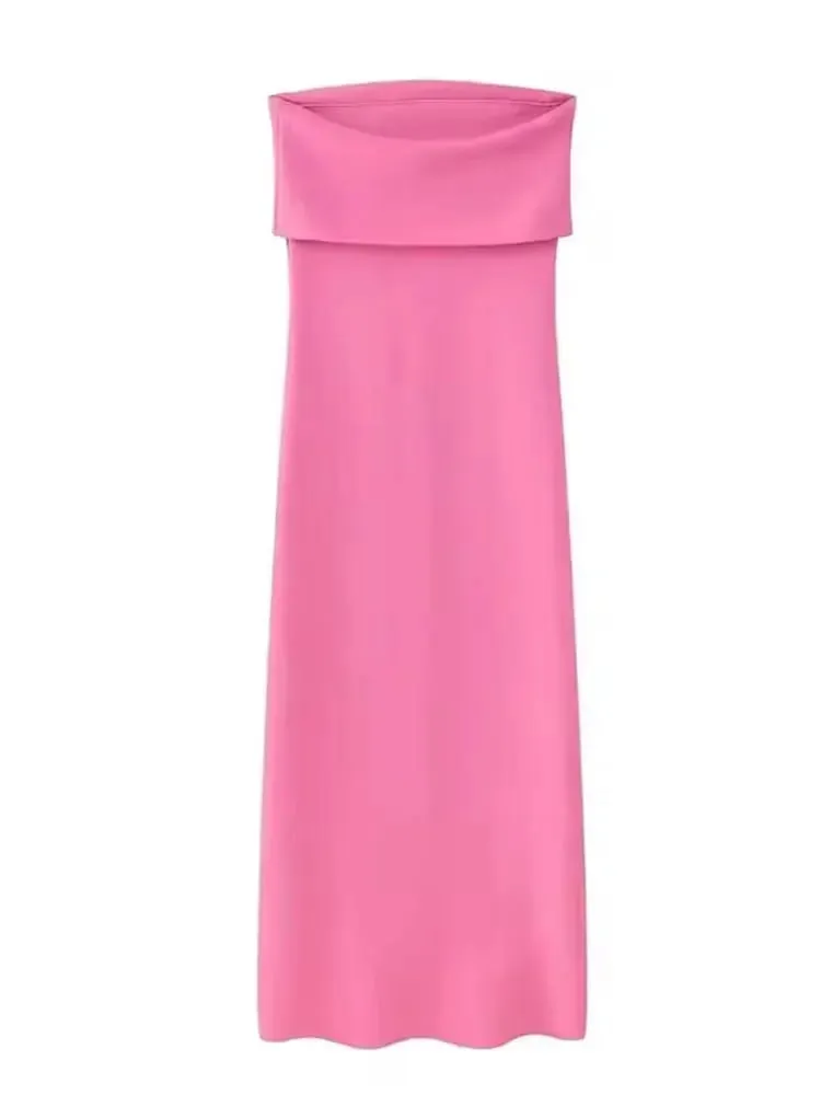 HH Elegant Strapless Maxi Dress for Women Sleeveless Off Shoulder Solid Bodycon Long Dresses Summer Casual Beach Party Evening