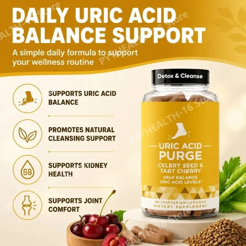 Uric Acid Purge Capsules with Celery Seed Tart Cherry Parsley Extract Vegetarian Formula Daily Joint Support Supplement 60 Count