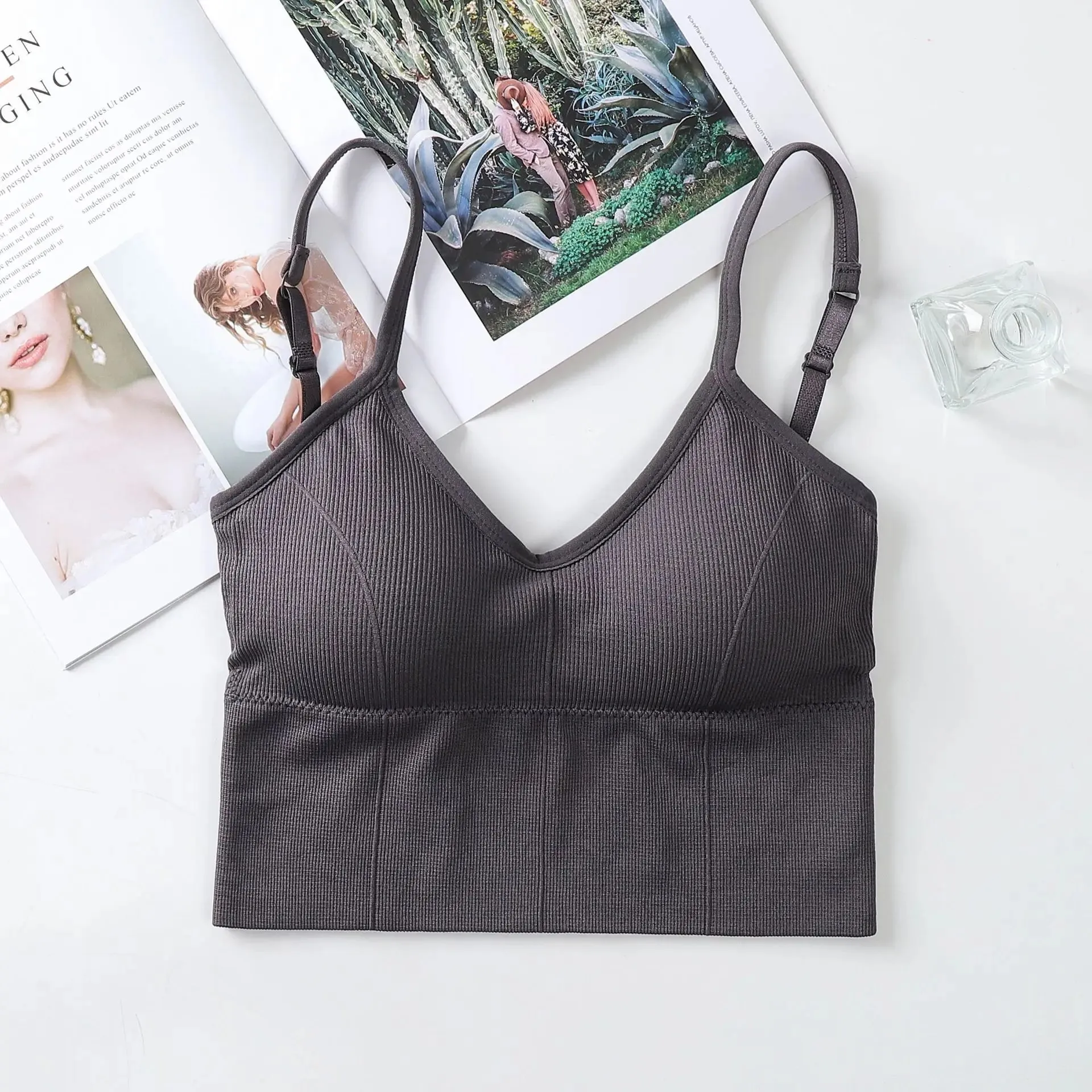 Pambabaeng Tank Crop Top Seamless Underwear Vintage Crop Top Pambabae Tanks Vest Camis Padded U Back Babae Sexy Sport Lingerie Kamisol