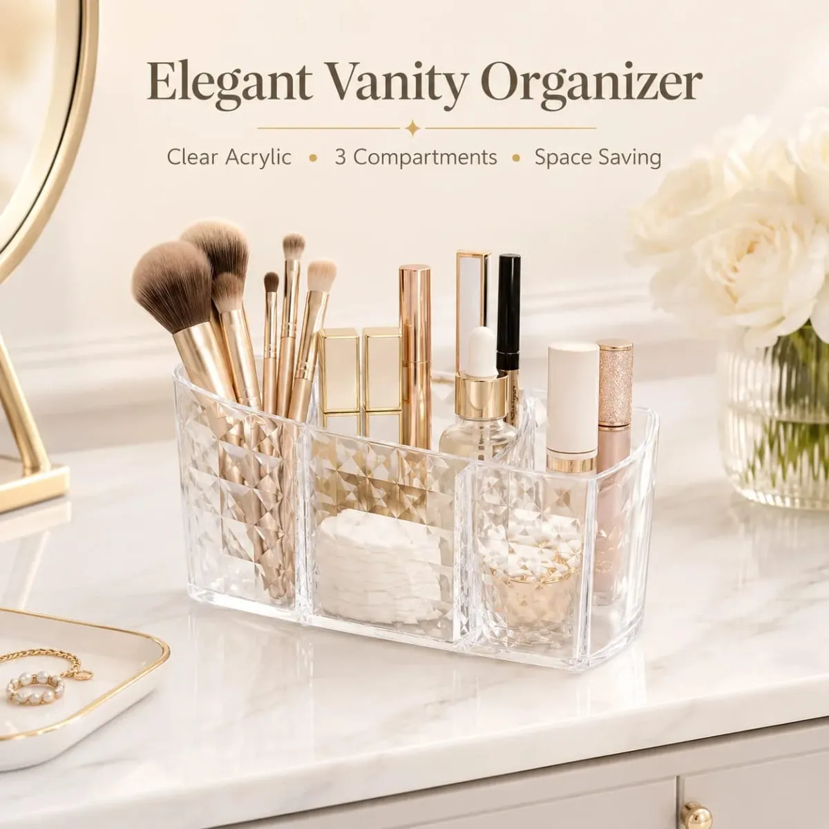 Layered Cosmetic Display Box Desktop Organizer with Compartments for Jewelry Makeup Brushes and Cosmetics