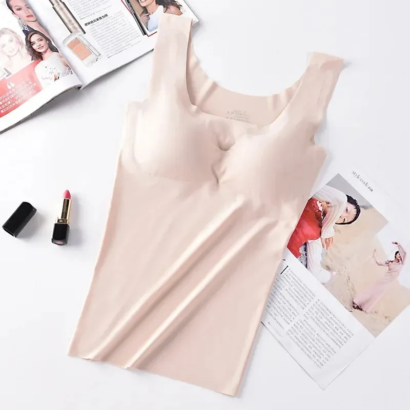 Ice Silk Wireless Padded Tank Top Push up Seamless Vest Crop Camisole Feminino Sleep Cami Soutien Gorge Lingerie Tee