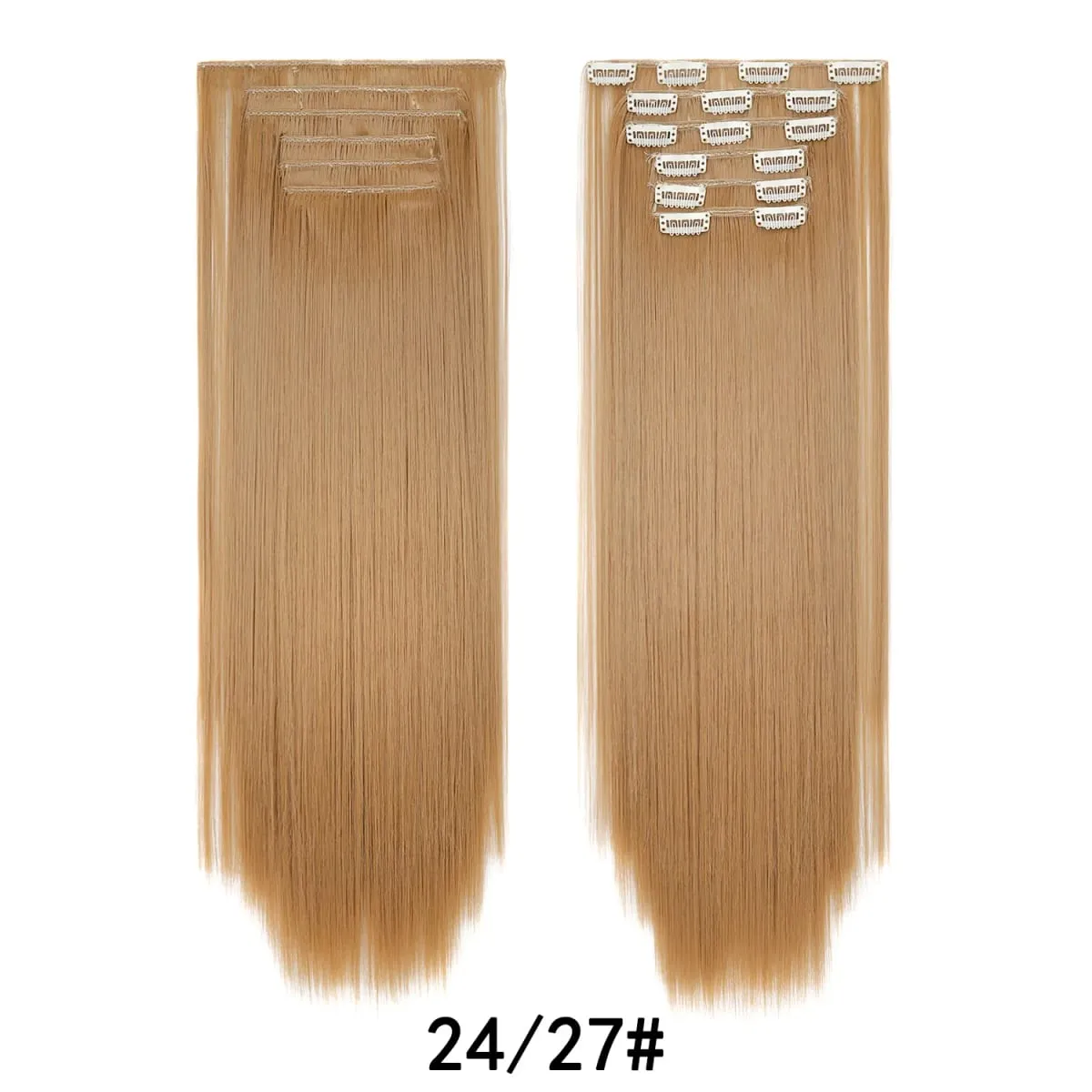 24 Inch 6PCS Clip In Hair Extensions Straight Synthetic Hair Extensions Dark Brown Long Natural Looking Hair Piece for Women