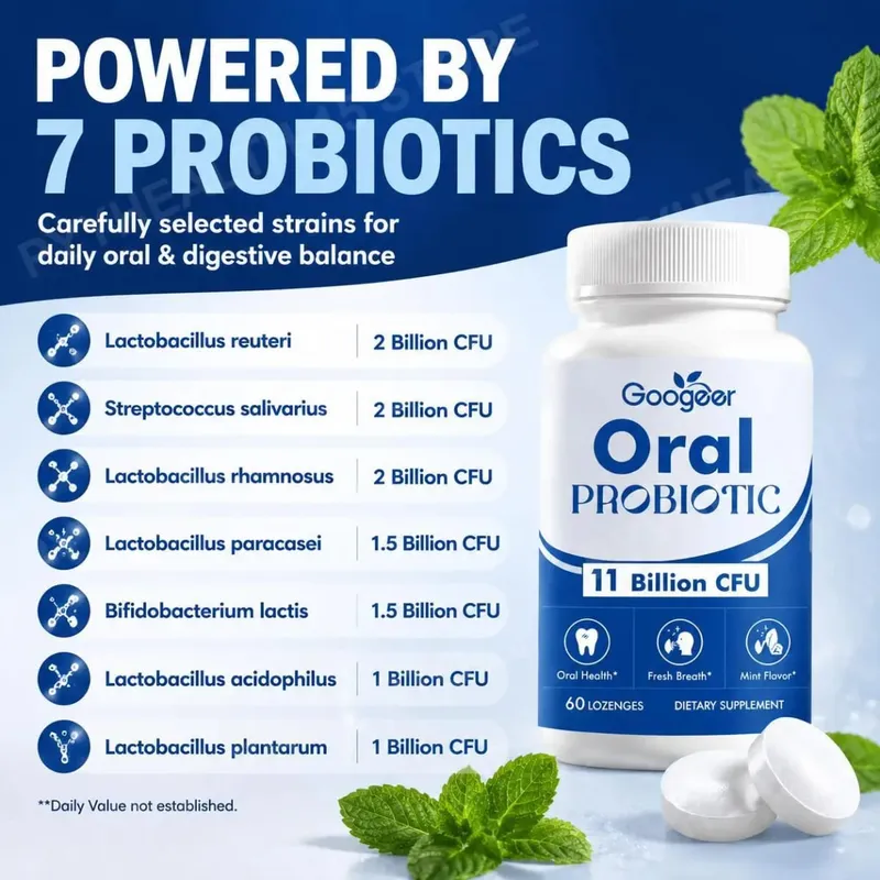 Googeer Oral Probiotic Lozenges 11 Billion CFU Mint Flavor Supports Oral Gum Throat Health and Fresh Morning Breath 60 Lozenges