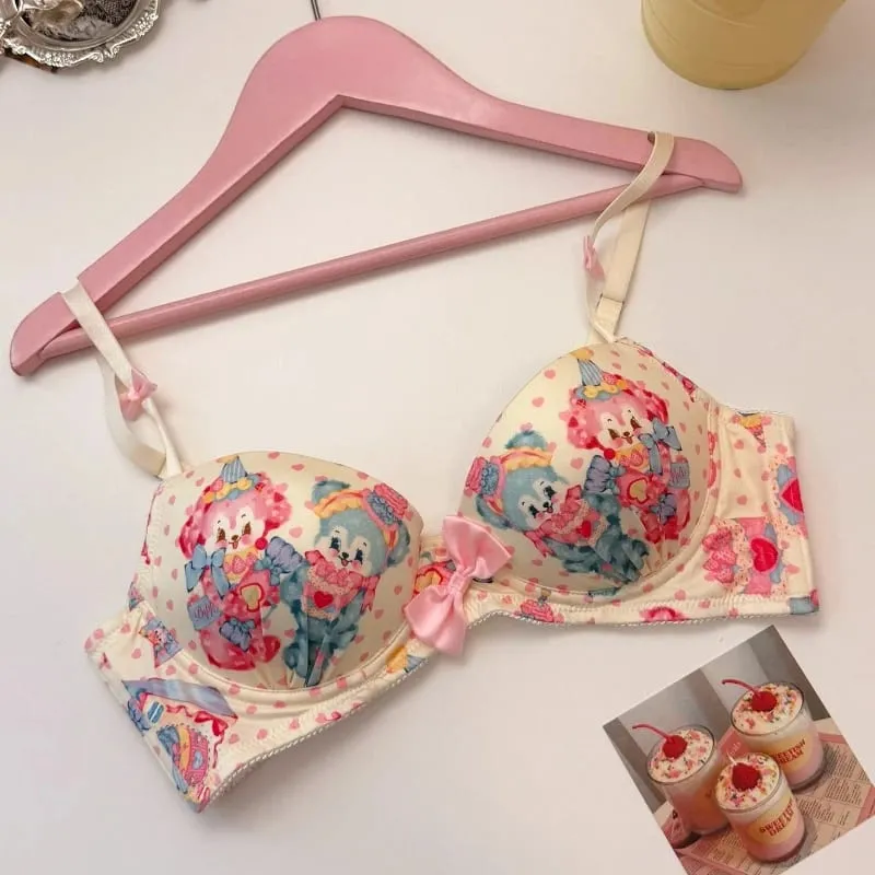 Japanese Sweet Lolita Style Women Cute Candy Rabbit Print Bra Panties Lingerie Set Girls Kawaii Underwear Panty Intimates Sets