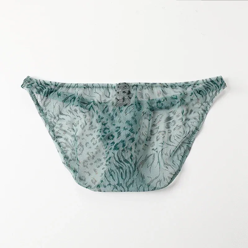 Men Leopard Printed Mesh Underwear Ice Silk Thin Breathable Low Waist Quick Dry Cool Summer Mens Briefs Panties