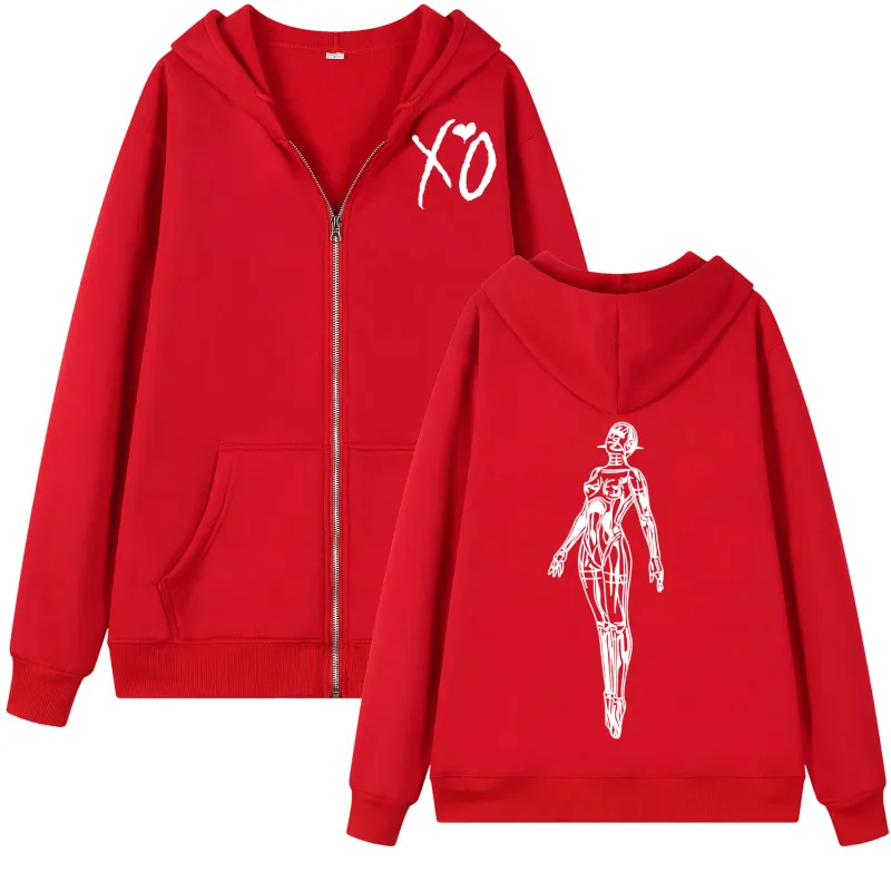 Rapper The Weeknd Zipper Hoodie Fashion Hip Hop Zip Up Jacket Pullovers Men Women Casual Fleece Hooded Sweatshirts Streetwear